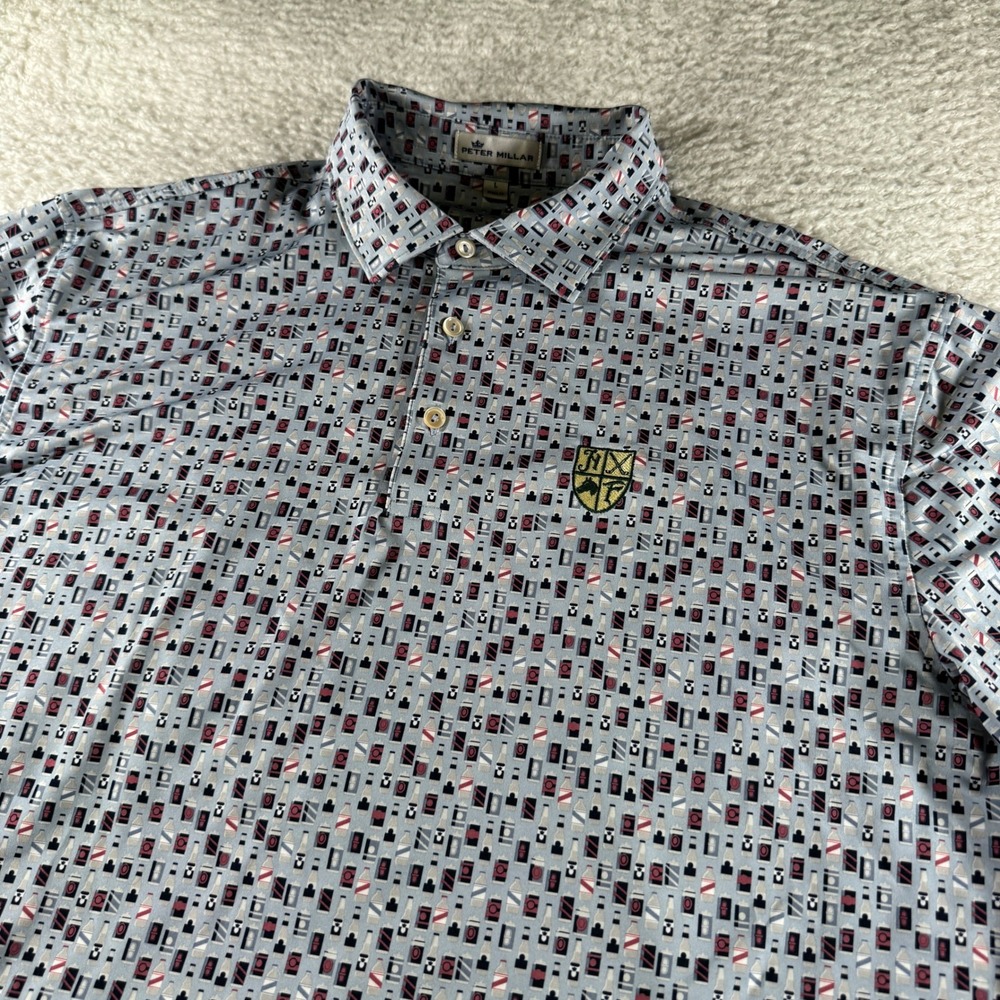 Peter Millar Southern Comfort Men's Large Golf Polo Shirt Stretch AOP Party